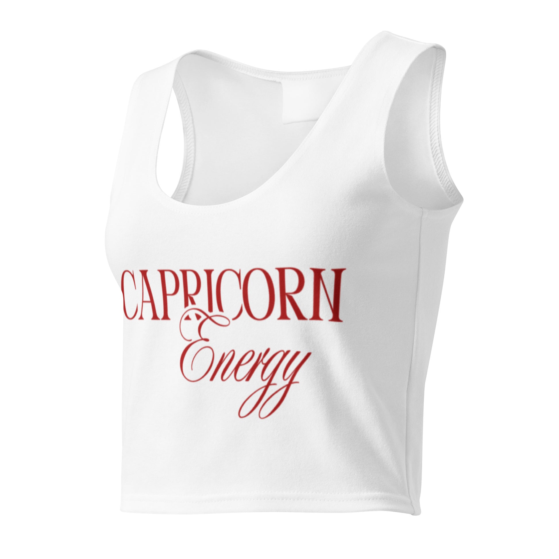 Capricorn Zodiac Crop Top in white, front view — Bling Assassin