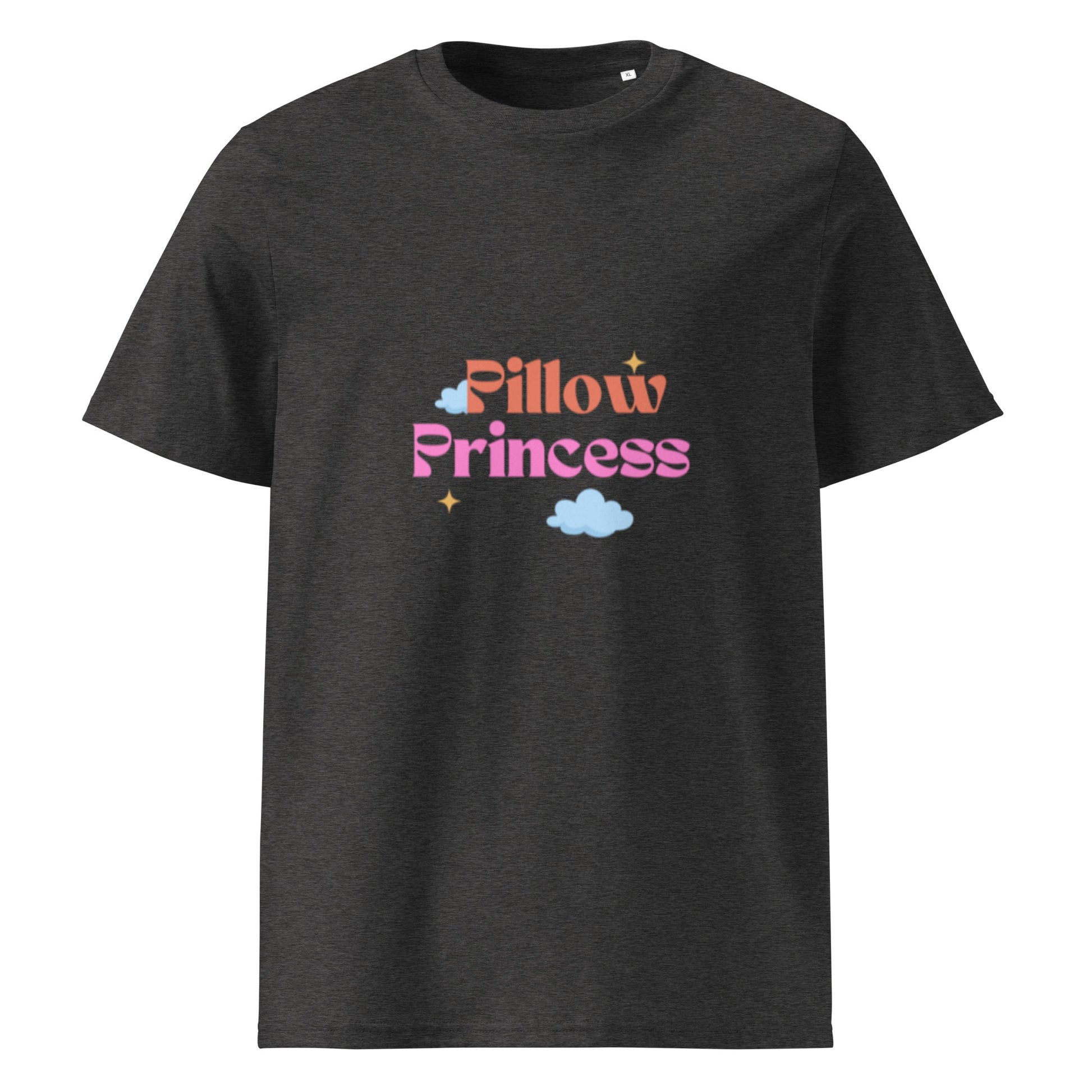 Pillow Princess Cotton T-Shirt in dark heather grey, front view — Bling Assassin