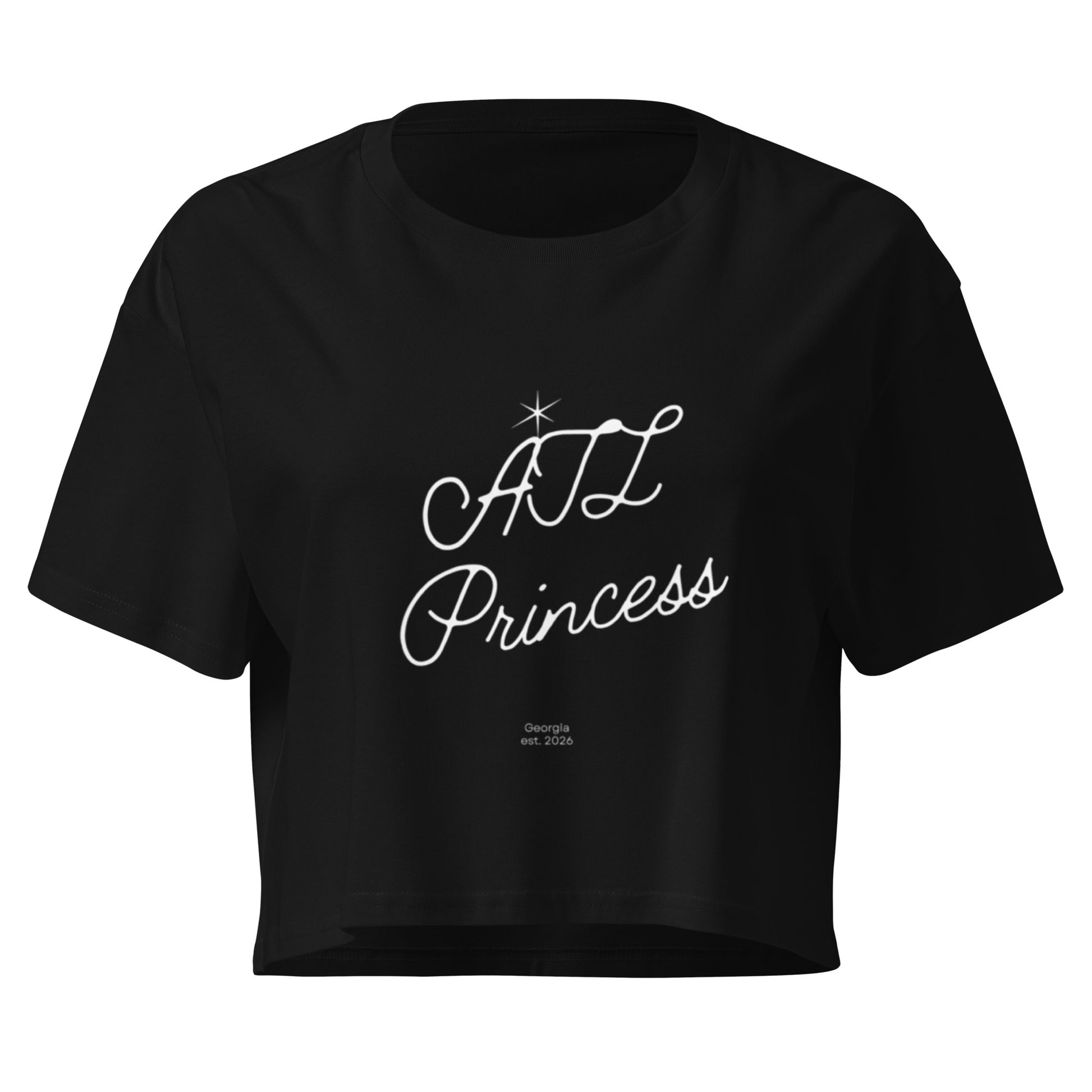 ATL Princess Crop Top in black, front view — Bling Assassin