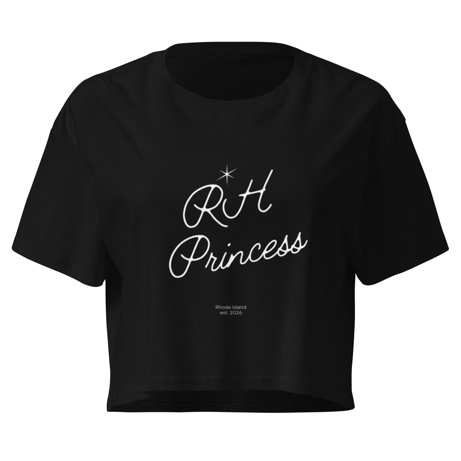 RH Princess Crop Top in black, front view — Bling Assassin