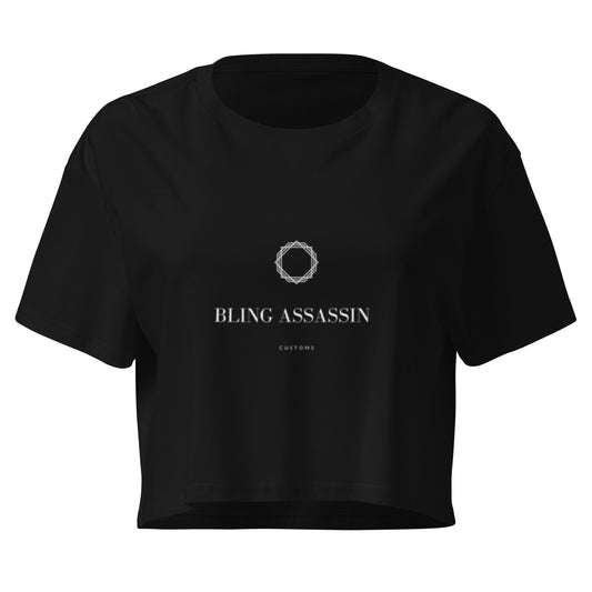 Bling Assassin Crop Top in black, front view — Bling Assassin