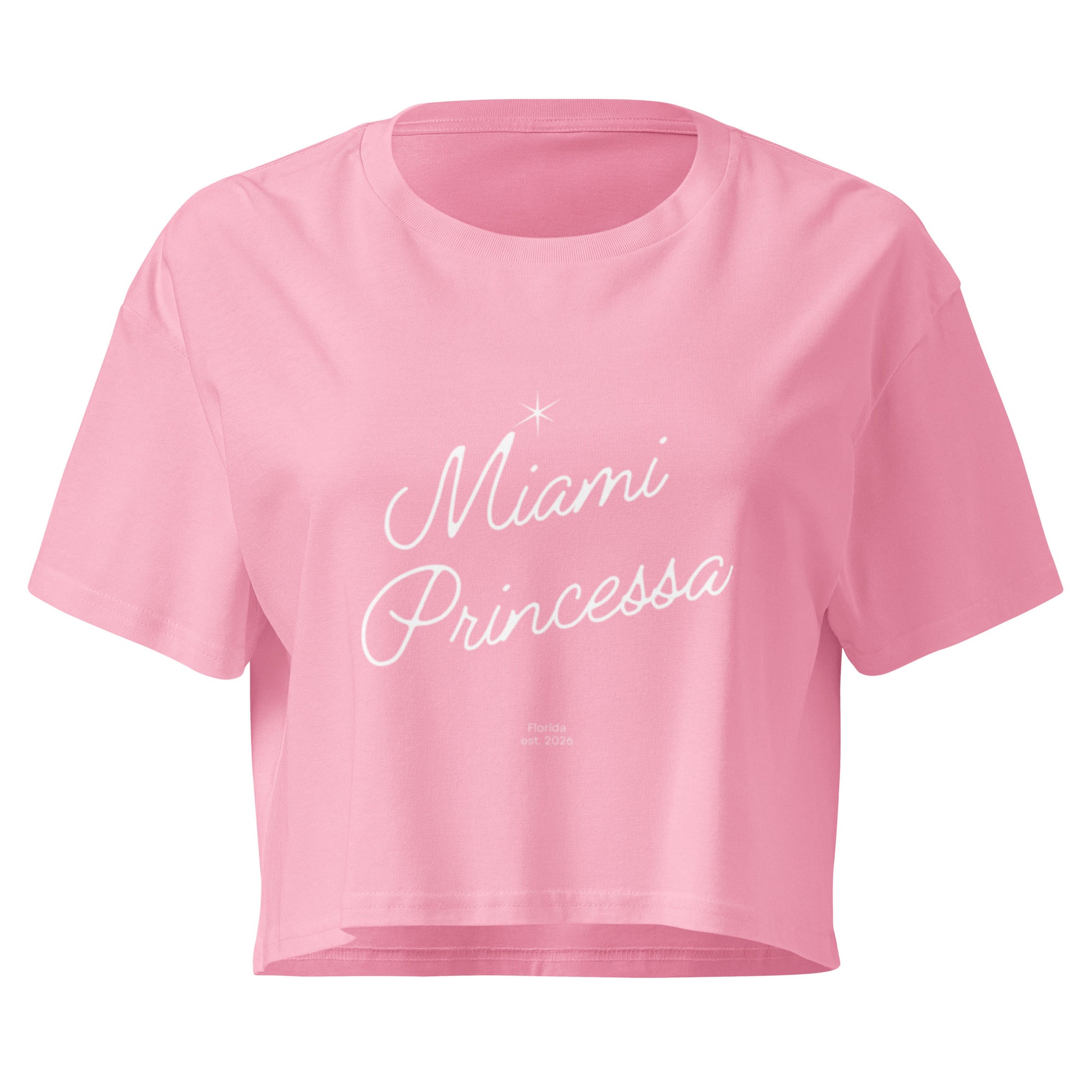 Miami Princessa Crop Top in bubblegum pink, front view — Bling Assassin