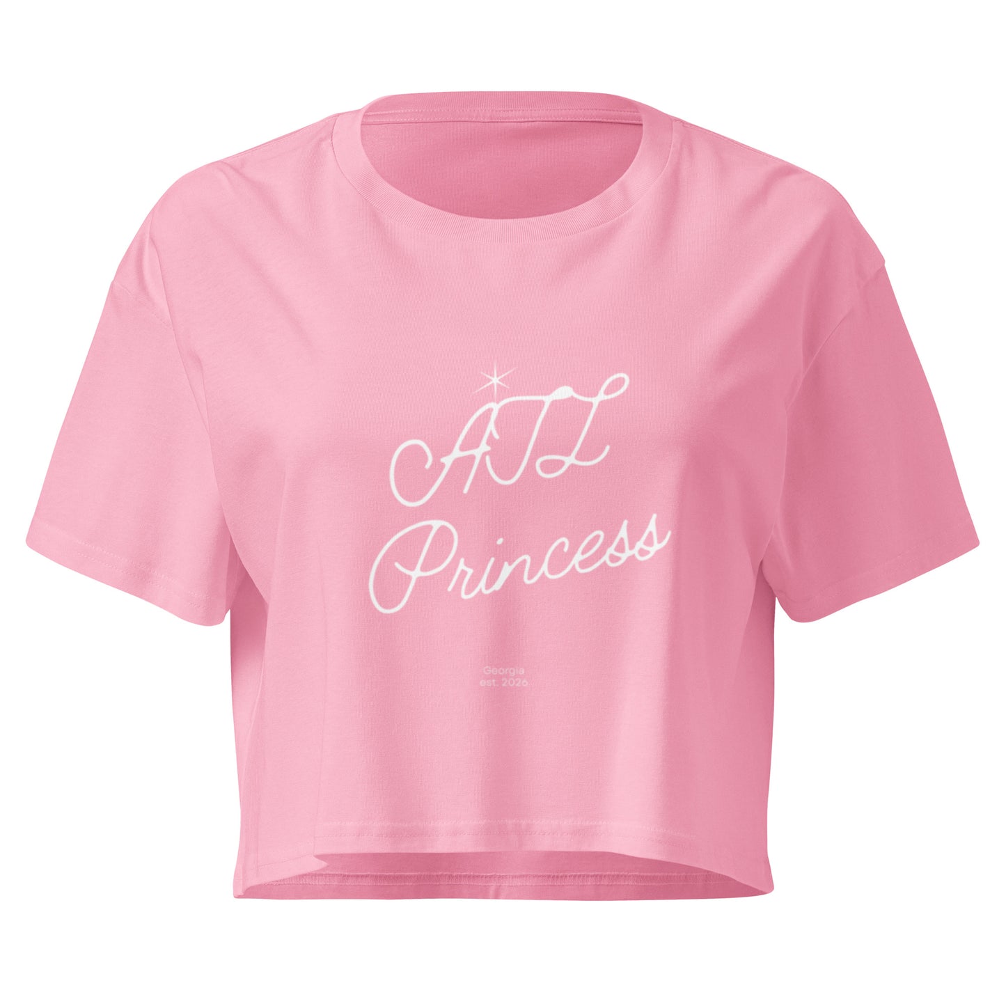 ATL Princess Crop Top in bubblegum pink, front view — Bling Assassin