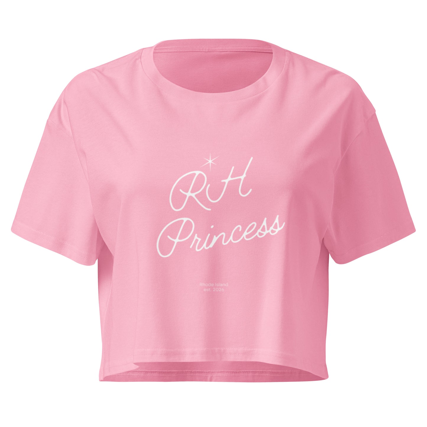 RH Princess Crop Top in bubblegum pink, front view — Bling Assassin
