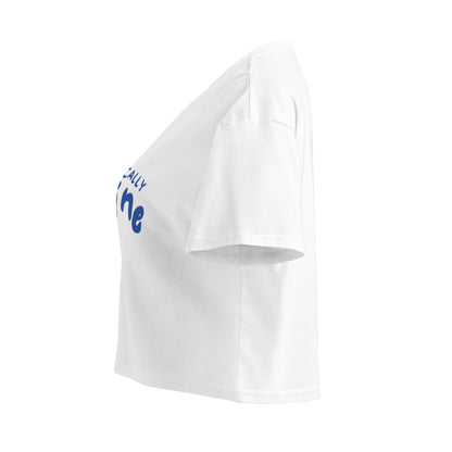 Chronically Online Crop Top in white, left side view — Bling Assassin