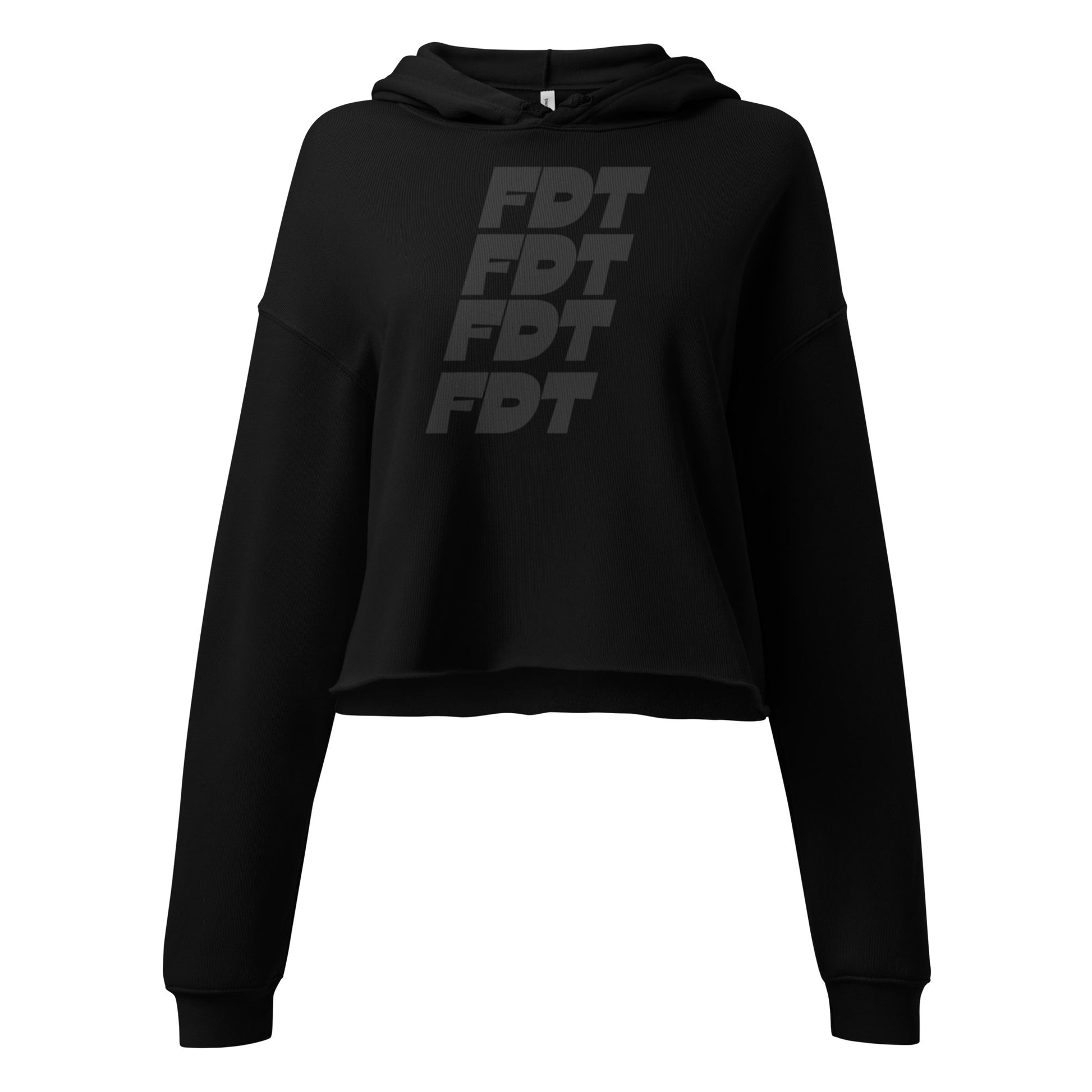 FDT Crop Hoodie in black, front view — Bling Assassin