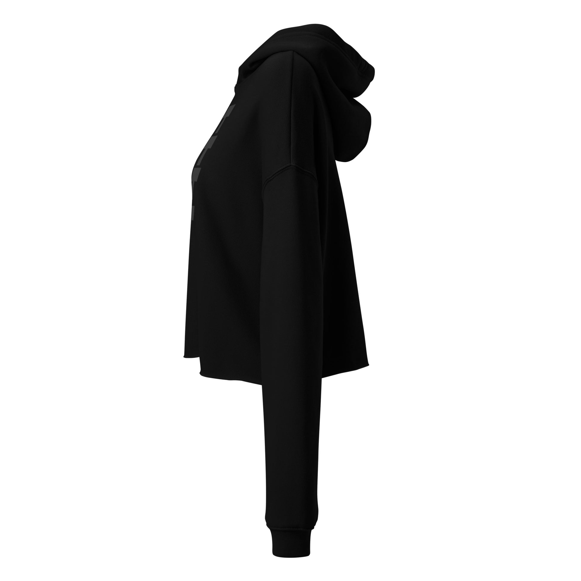 FDT Crop Hoodie in black, left side view — Bling Assassin