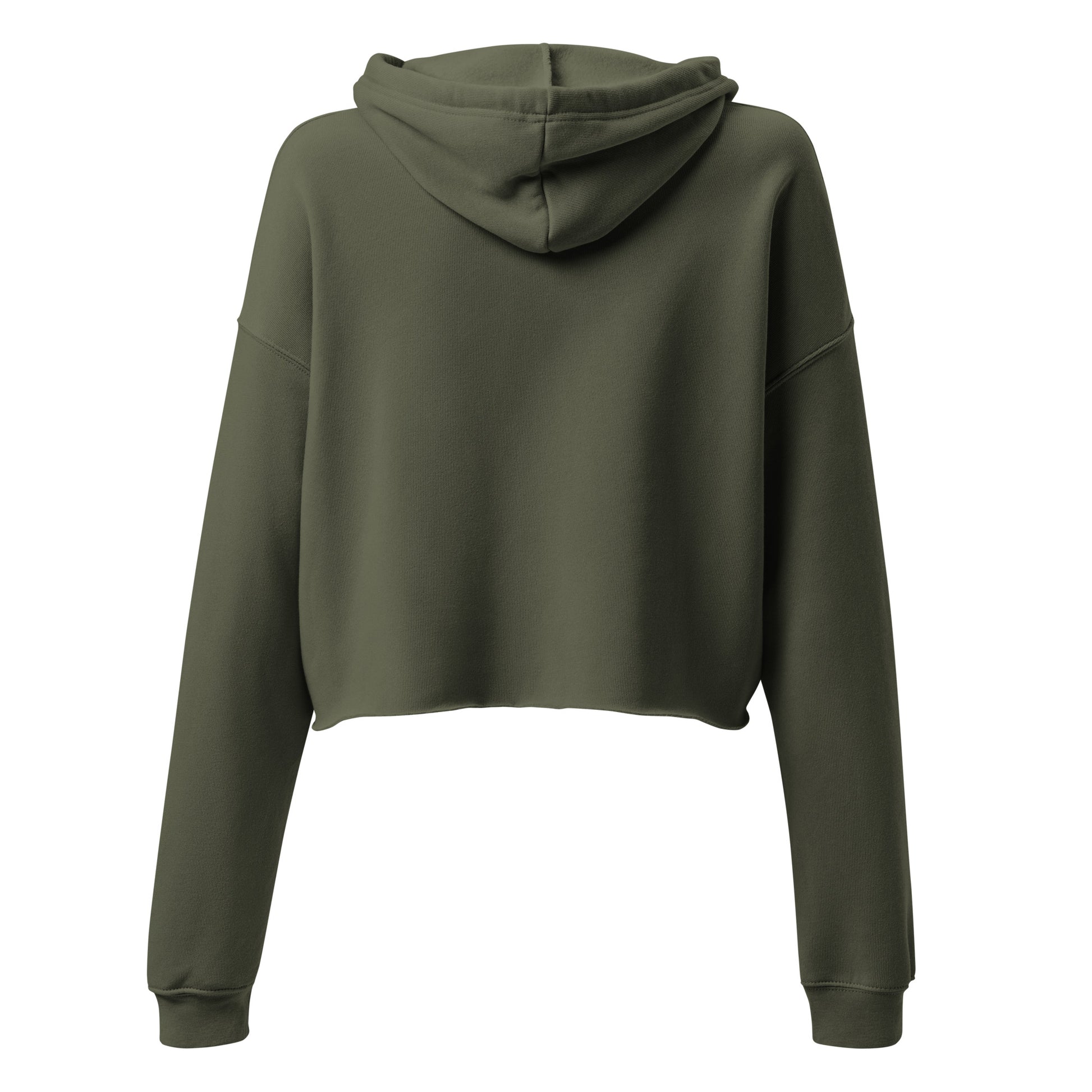 FDT Crop Hoodie in military green, back view — Bling Assassin