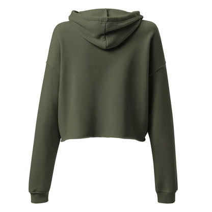 FDT Crop Hoodie in military green, back view — Bling Assassin