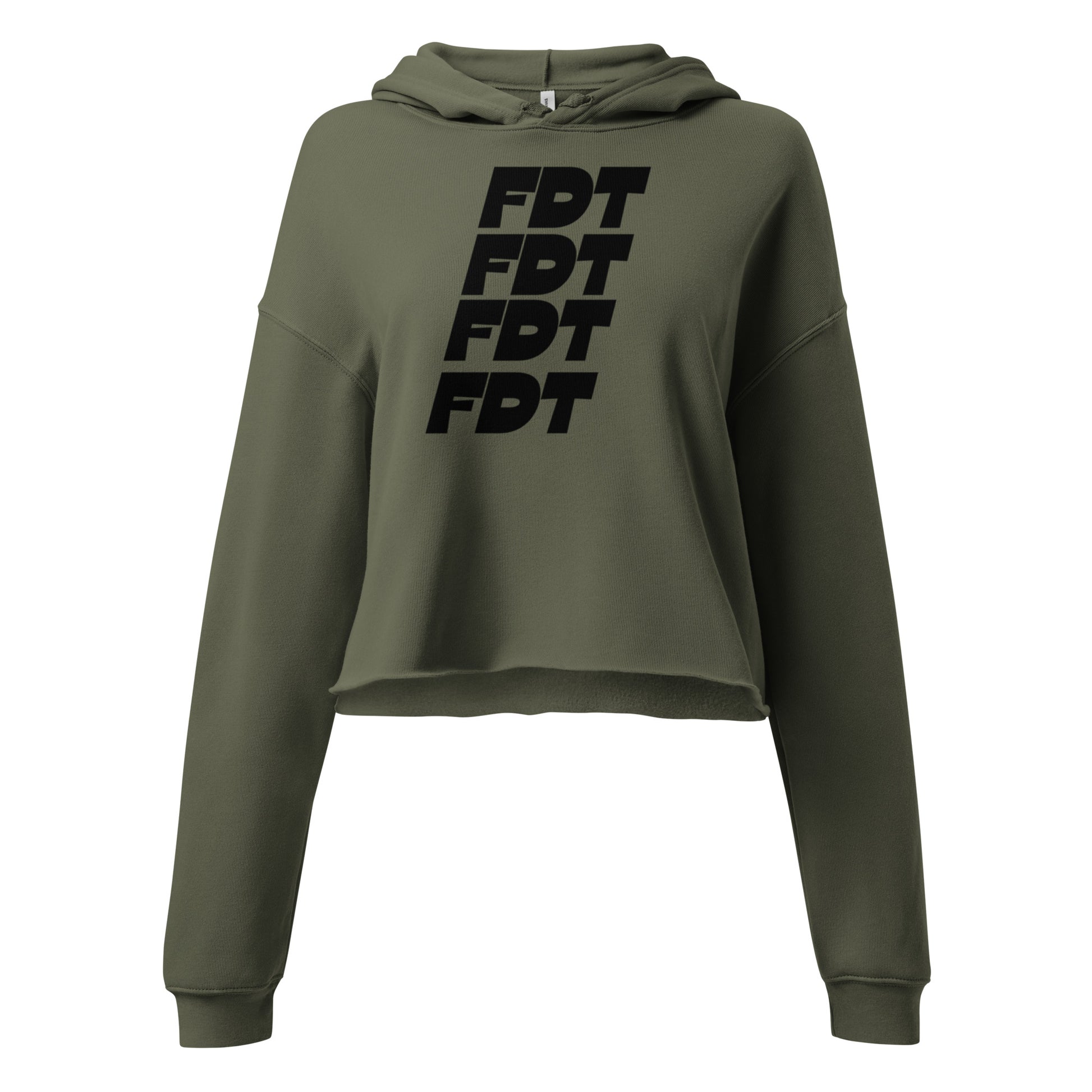 FDT Crop Hoodie in military green, front view — Bling Assassin