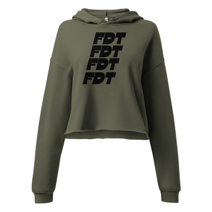 FDT Crop Hoodie in military green, front view — Bling Assassin