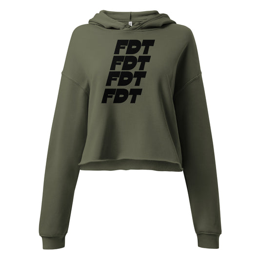 FDT Crop Hoodie in military green, front view — Bling Assassin