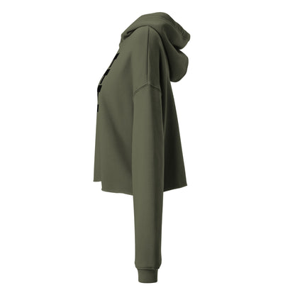 FDT Crop Hoodie in military green, left side view — Bling Assassin