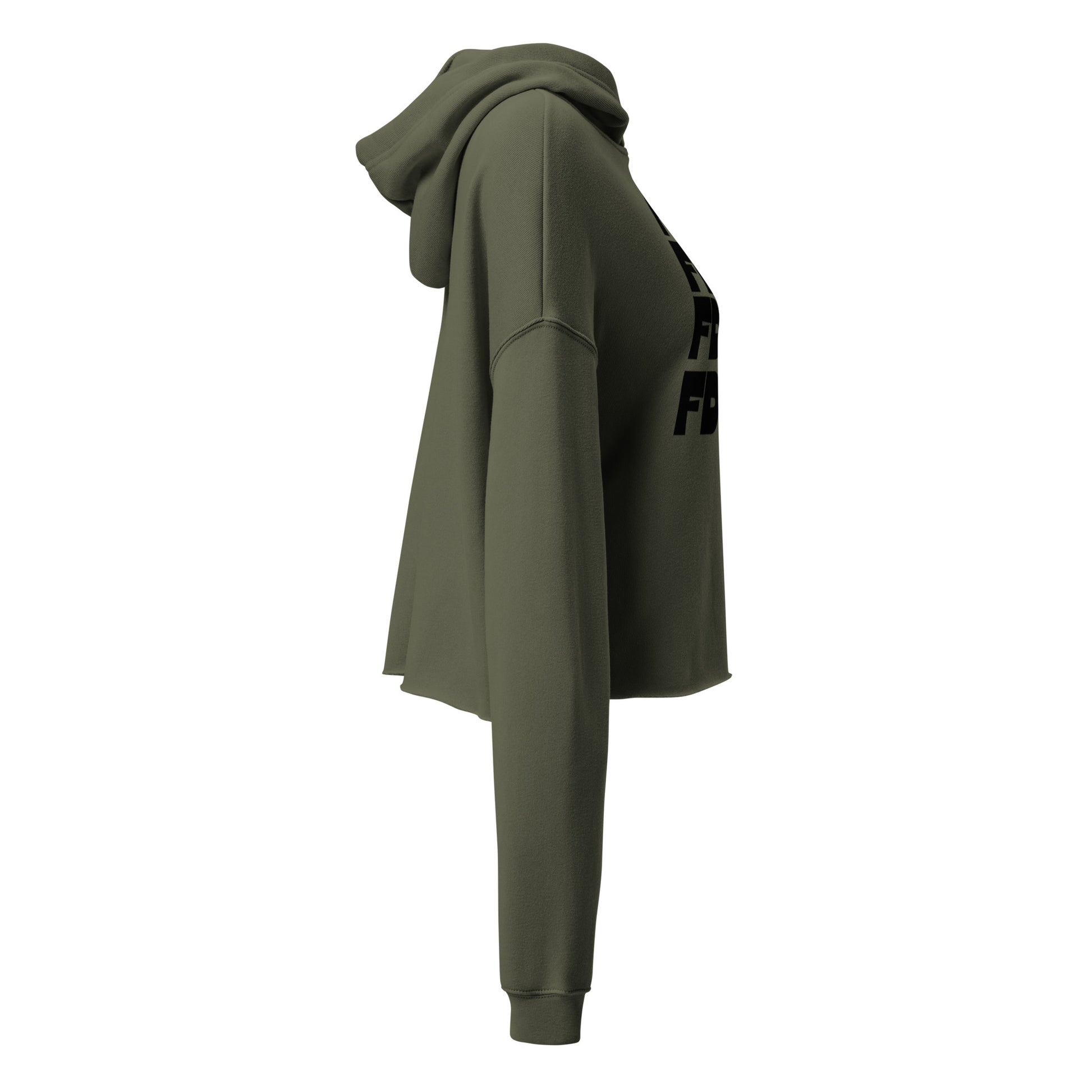 FDT Crop Hoodie in military green, right side view — Bling Assassin