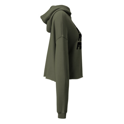 FDT Crop Hoodie in military green, right side view — Bling Assassin