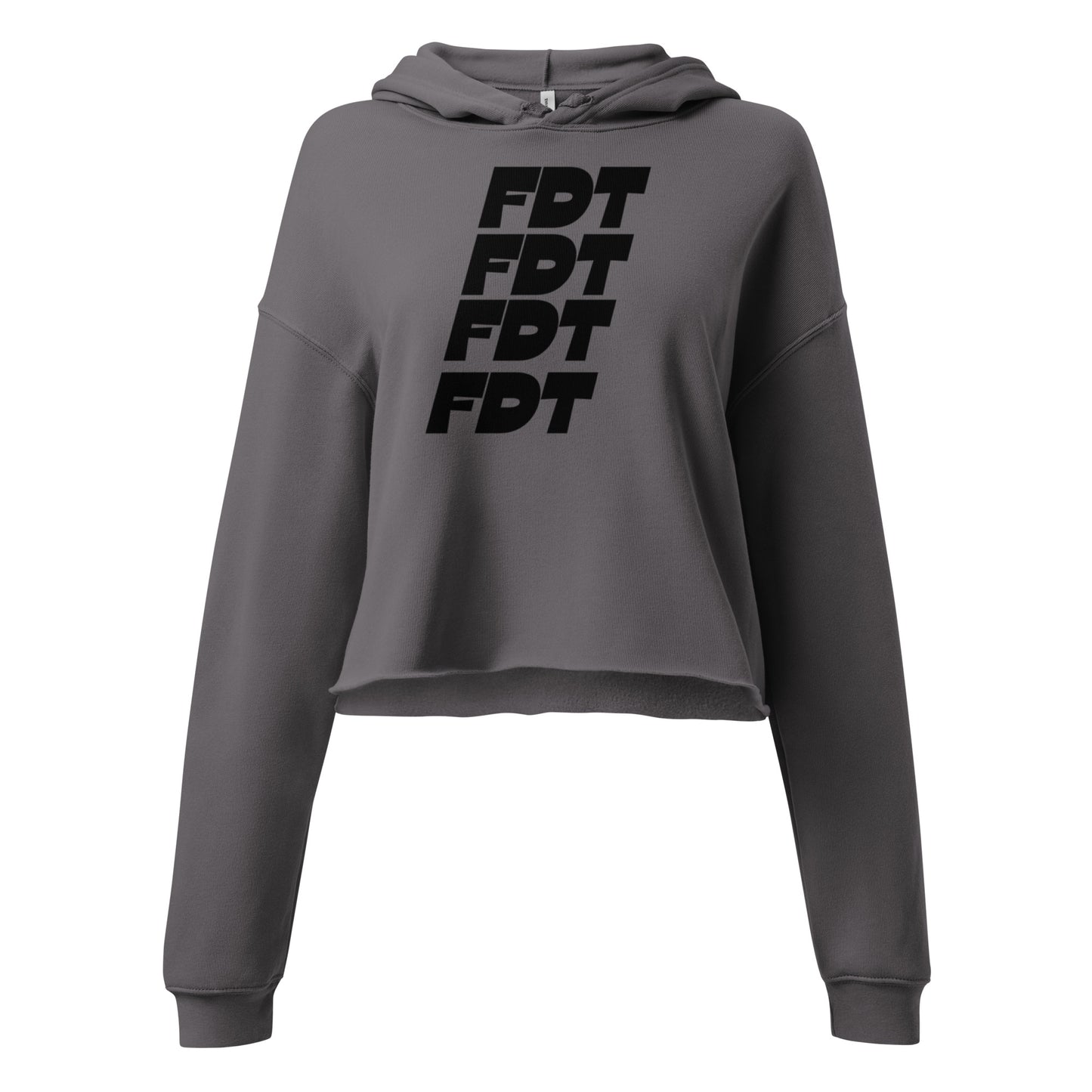 FDT Crop Hoodie in storm grey, front view — Bling Assassin